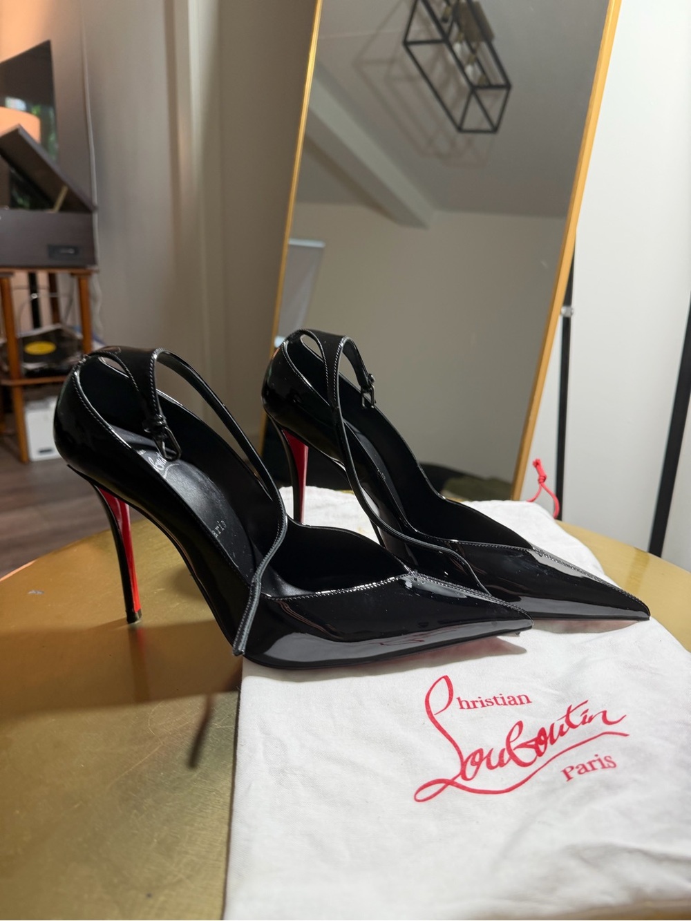 Christian Louboutin Black Patent Leather Slingback Pumps with Red Soles